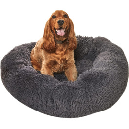 Кругле плюшеве ліжко Sleepdown для собак та котів, заспокійливе, суперм'яке, Donut-ліжко, антиковзаюча підставка, можна прати в машині, розмір M, 60 x 60 x 20 см, антрацит