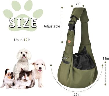 Сумка-переноска для собак CUBY, регульована, двостороння, для маленьких та середніх порід, з безпечним ременем, кишенею на блискавці, знімною підстилкою та підкладкою на плече, зелена, оновлена