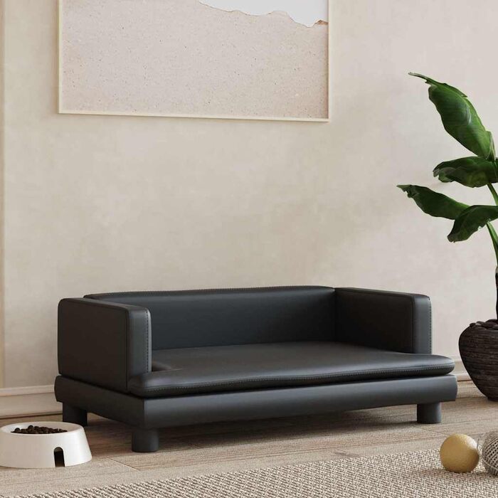 Ляжка для собак, м'яка подушка для собак, диван-софа для маленьких собак, лежанка для домашніх тварин, лежанка для котів, чорна штучна шкіра, 80 x 45 x 30 см, чорний колір