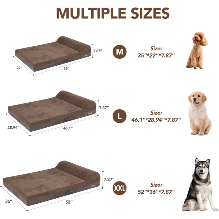 Ортопедичне ліжко для собак великих порід, 8,9 см гелевий пінополіуретан, міцний фланелевий матеріал, знімна наволочка, водонепроникний вкладиш, антиковзаюче покриття (117 x 74 x 20 см, коричневе ліжко)