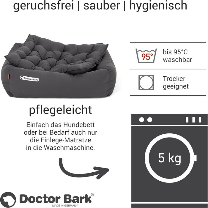 Ортопедичне ліжко для собак Doctor Bark - миється до 95°C, гігієнічне, без запаху, з м'якою підстилкою, для маленьких собак (S - 70x60 см, сірий)