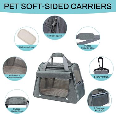 Транспортна сумка для котів та дрібних собак YooxArmor, 45 x 25 x 34 см, до 9 кг, сіра