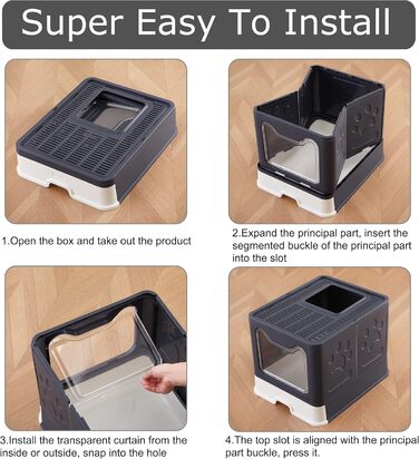 Туалет для котів Suhaco з кришкою, лопаткою та верхнім входом, XXL, 51x38x41 см