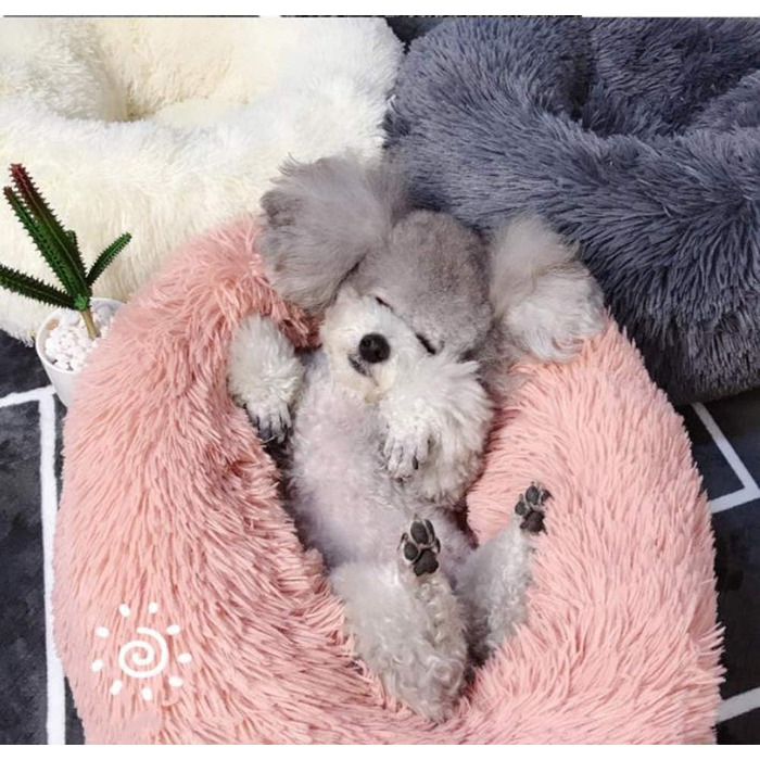 М'яке ліжко для собак та котів великих розмірів, круглої форми, плюшеве, біле, діаметр 100 см