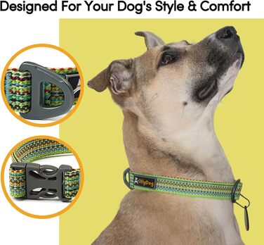 Ошийник для собак OllyDog Rescue регульований, легкий, з міцною пряжкою, для великих, середніх і малих порід, призматично-зелений