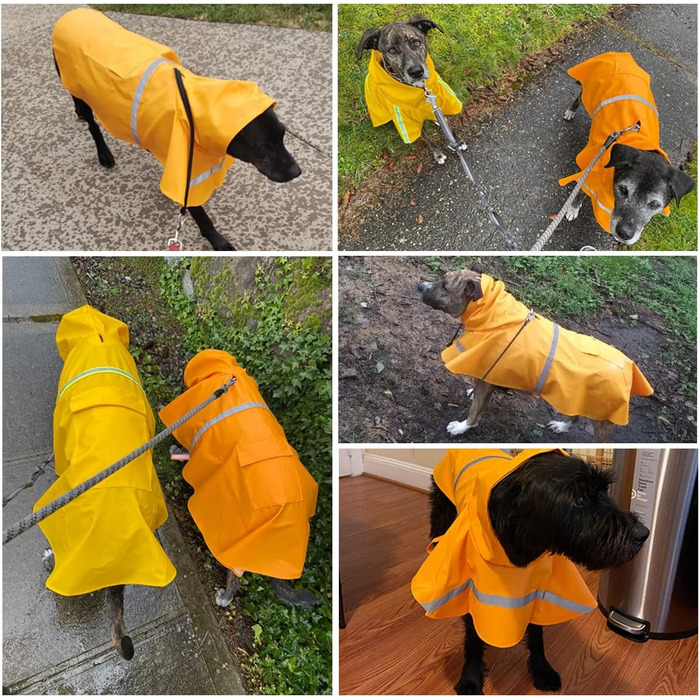 Дощовик для собак, дощовий плащ для собак з капюшоном, підходить для шлейки, легкий та світловідбиваючий, для середніх та великих собак (Помаранчевий XL)