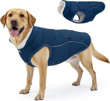 Зимова куртка для собак Nasjac Hund Wintermante, тепла флісова куртка для собак, водонепроникна куртка для собак, для собак маленьких та середніх розмірів (Темно-синій, L)