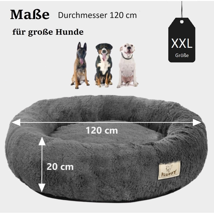 Кругле ліжко для собак King Dog: м'яке, зручне, з плюшевим покриттям, знімний внутрішній подушкою, неслизьке дно, можна прати (XXL 120 см, пісочний колір)