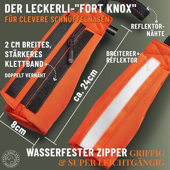 GIZZY® Оригінальний Futterdummy для собак: міцний мішечок для корму для всіх порід | Тренування з ласощами | Аксесуар для собак (Помаранчевий)