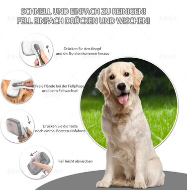 Щітка для вичісування шерсті самоочищувана, для собак та котів з довгою та короткою шерстю, сіра