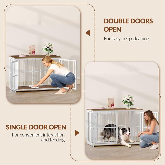 Будиночок для собаки 100x60x70 см, дерев'яний, з 3 дверима, вінтажний коричнево-білий, для середніх та великих порід