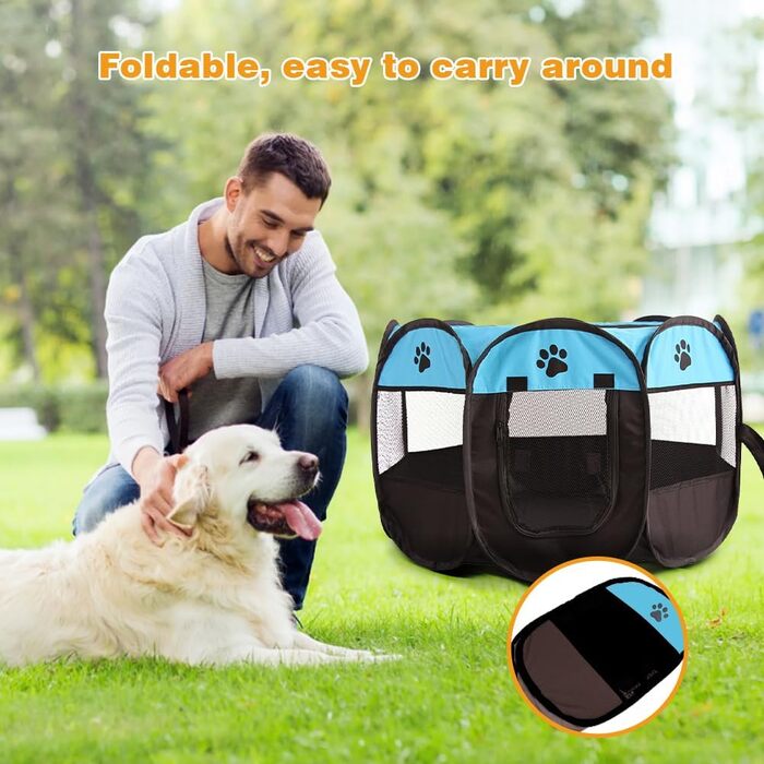 Клітка-забіг для цуценят та тварин, 74x74x43 см. Клітка-вольєр для собак, котів, кроликів та дрібних тварин для використання в приміщенні та на вулиці (Рожева) (Синій восьмигранний)