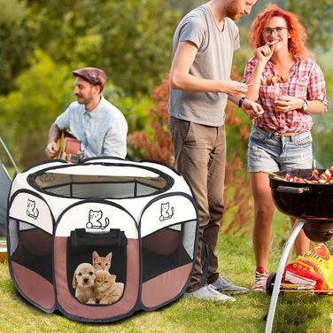 Клітка-вольєр для цуценят та тварин, 74x74x43 см, для собак, котів, кроликів та дрібних тварин, для використання в приміщенні та на вулиці (колір коричневий, восьмикутна)