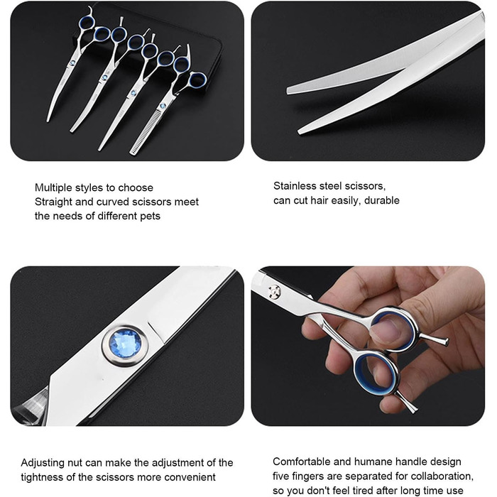 Набір професійних ножиць для грумінгу собак – набір з ножицями, гребінцем, тканиною, етикеткою та чохлом. Для догляду за собаками вдома