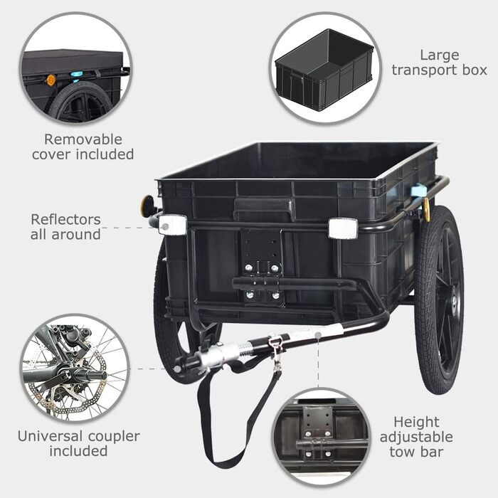 Велосипедний причіп Tiggo VS Plus з вантажною коробкою 70 літрів (причіп-вантажівка)