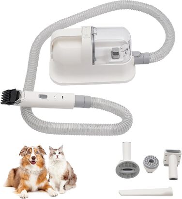 5-в-1 Пристрій для видалення шерсті з тварин з набором інструментів: тример, машинка для стрижки, пилосос, щітка для грумінгу. Підходить для собак та котів. Потужність 11800Pa, об'єм контейнера для сміття 1.4L. Ідеально для грумінгу, видалення шерсті та с