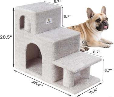 Сходинки для собак Veehoo: 3 сходинки, ліжко, печеринка, для старих котів та собак, до 45 кг, сірий, 67x34x52 см