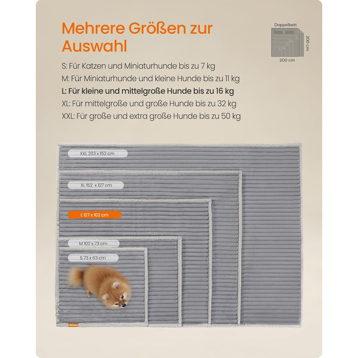 Водонепроникний килимок для собак Feandrea, XL, 152 x 127 см, для середніх та великих собак, двосторонній, можна прати, сірий (PPB036G01)