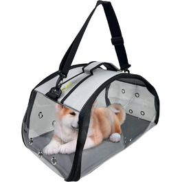 Транспортна сумка для собак та котів EVE Textile | Сумка-переноска для тварин | Дихаюча та прозора сумка | 47x30x30 см (Світло-сіра)