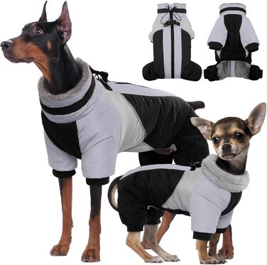 Водонепроникний собачий плащ Kuoser для маленьких собак - теплий зимовий плащ з шлейкою та світловідбиваючими деталями, чорний, розмір M