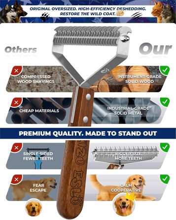 Гребінець для собак та котів з подвійним гребенем, для видалення ковтунів, з ручкою з дерева Сапелі. Підходить для німецьких вівчарок та тварин з середньою та довгою шерстю