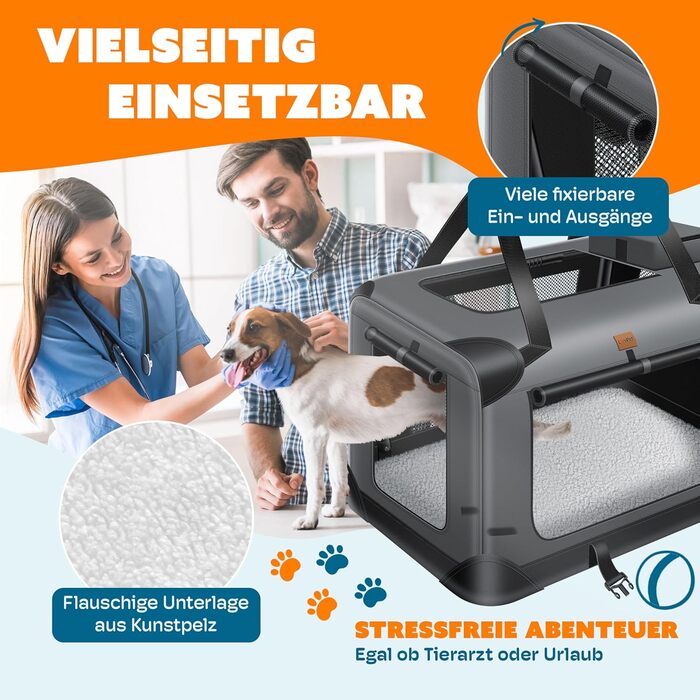 LOVPET® Транспортна переноска для собак та котів, 60x42x44 см | Складана переноска для тварин з мискою та плечовим ременем | для котів та собак, антрацит