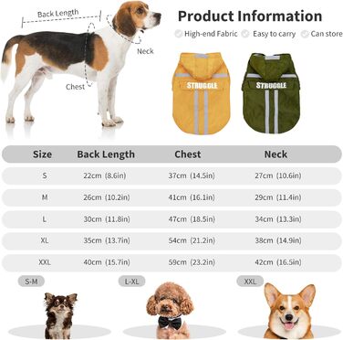 Дощовик для собак PETCUTE: водонепроникний дощовик з капюшоном для маленьких та великих собак, армійного кольору (S, жовтий)