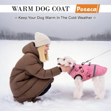 Теплий зимовий одяг для собак: водонепроникна та вітрозахисна куртка з флісу, з відбиваючими елементами, інтегрований поводок, рожевий, XS