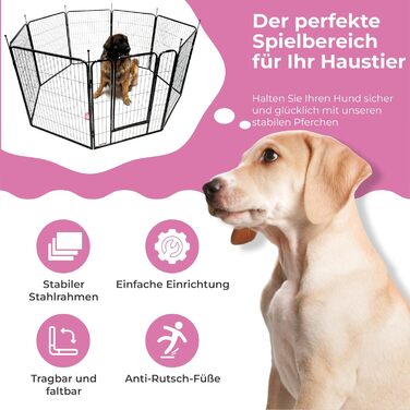 MaxxPet вольєр для цуценят, металевий манеж для собак, загородження для дому та вулиці, складний, 8 панелей 100x80 см, чорний, Ø 210 см
