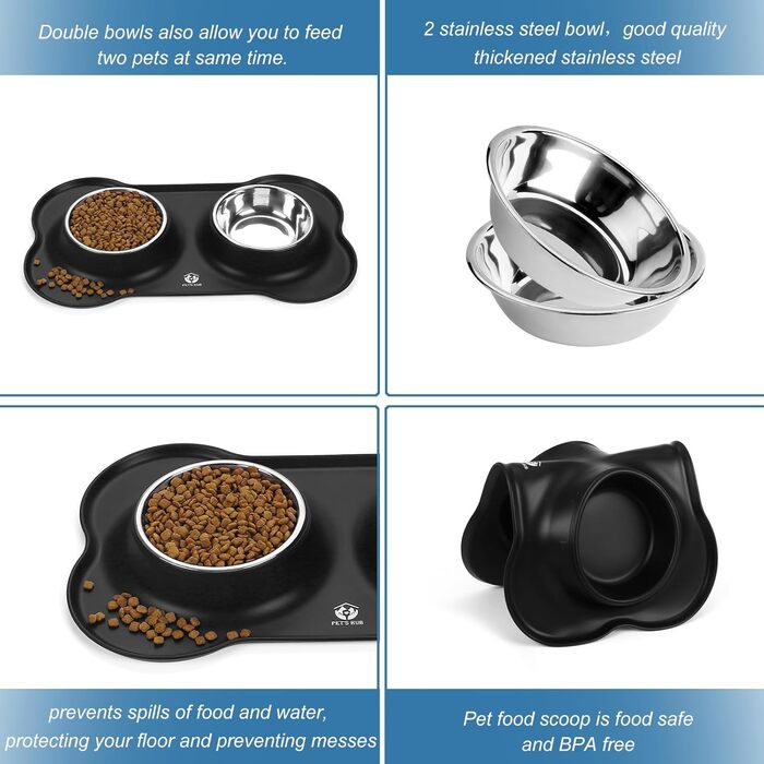 Набір мисок для тварин PET'S HUB з силіконовим килимком (Чорний, Маленький)