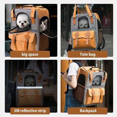 Рюкзак для собак та котів PETCUTE, дихаючий, для маленьких тварин, з відбиваючим ременем, складний, знімний килимок, внутрішній ремінь безпеки, для прогулянок, жовтий