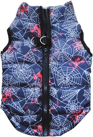 Зимовий теплий накид для собак Doubleer: водонепроникний, вітрозахисний, з блискавкою, для малих та середніх порід, з кільцем для повідка, S, M, L (S, Чорний з павутинням)