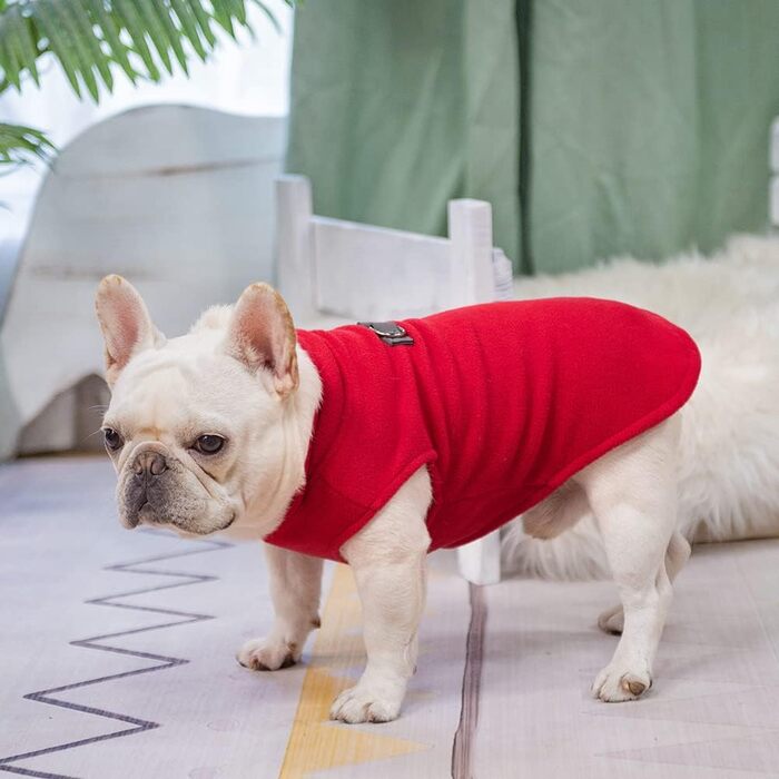 Пуловер для собак BeautyZoo з флісу, теплий, для маленьких та середніх собак, з D-порогом, червоний, XL (обхват грудей: 55.8 см)