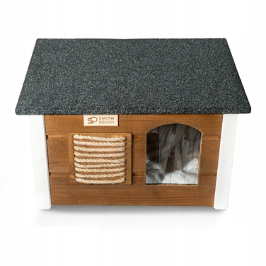 Будиночок для кота SMITH DESIGN з когтеточкою, утеплений, коричневий, L 54x39x36 см