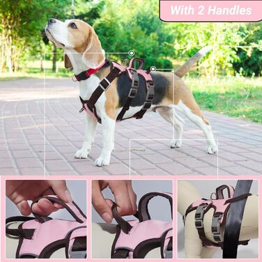 Нашийник для собак з двома ручками та кліпсами для повідків, анти-тяга, для собак середніх та маленьких порід, цуценят (чорний, рожевий)