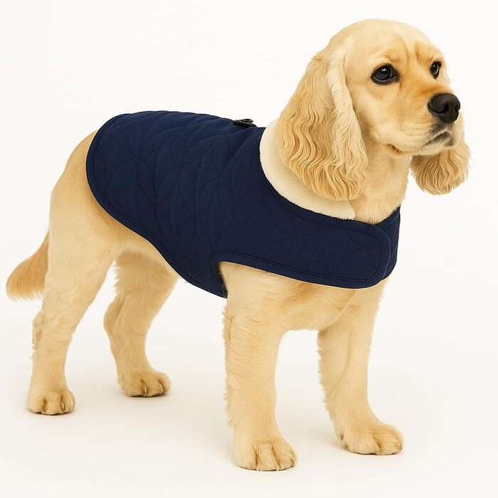 Зимовий теплий накид для собак Flamingo Koda, 35 см, темно-синій, розмір S – поліестер, водовідштовхувальний, флісова підкладка, клямки, отвір для шлейки, високий комір