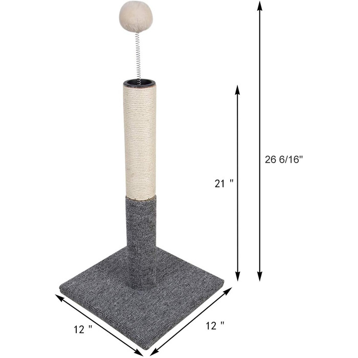 Дімáкa 66.0 см Кігтеточка для котів з сизалю, сіра, з м'ячиком на шнурку