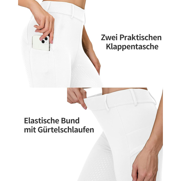 Легінси для їзди верхи зимові жіночі Vollbeatz Thermo з флісовою підкладкою, непромокаючі, з кишенею для телефону та петлями для ременя (білі, XL)