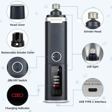 Електричний точило для собачих кігтів 2 шт. Точило для котячих кігтів 3 швидкості. LED дисплей, тиха робота.