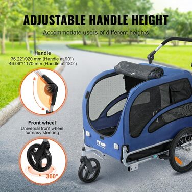 Фургон для собак VEVOR 45 кг 2-в-1: велосипедний/дитячий, сталь + Oxford 600D, синій