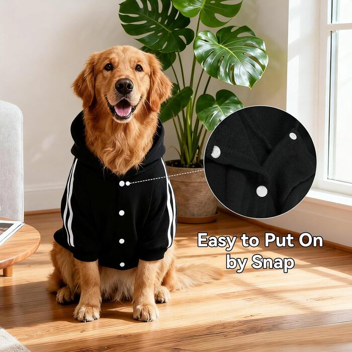 Теплий собачий пуловер NAMSAN для великих собак: зимовий одяг, худі з кнопками (6XL, чорний)