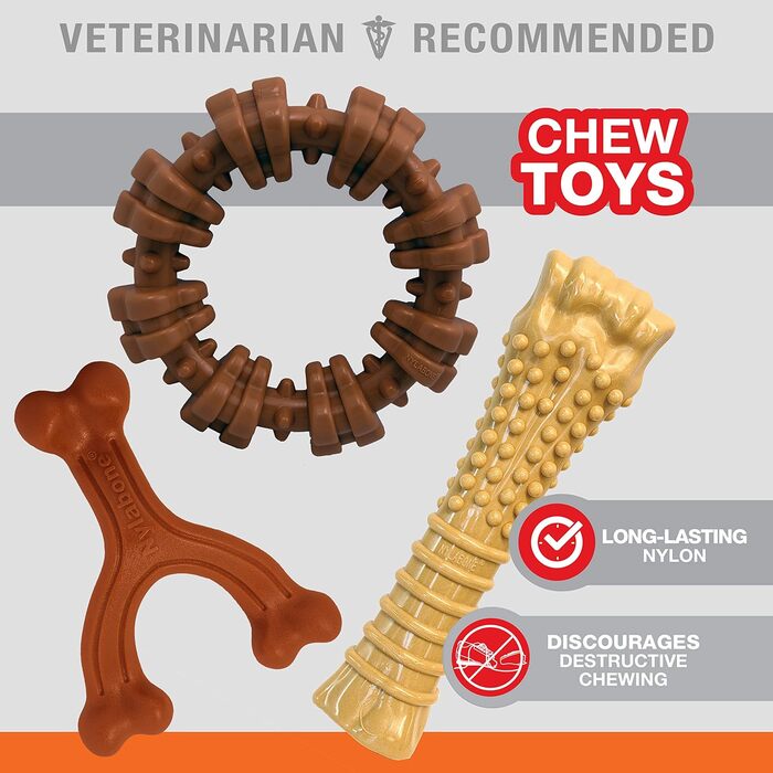 Жувальна іграшка для собак Nylabone Power Chew, набір 3 шт, арахісове масло та бізон, для великих і гігантських порід