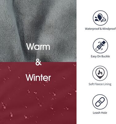 Теплий зимовий одяг для собак IECOii з відбиваючими елементами, регульований, з пряжкою, флісова комір для холодної погоди, м'який зимовий теплий одяг для собак маленьких, середніх та великих розмірів (Small(Обхват грудей: 32-42 см), Бордовий)