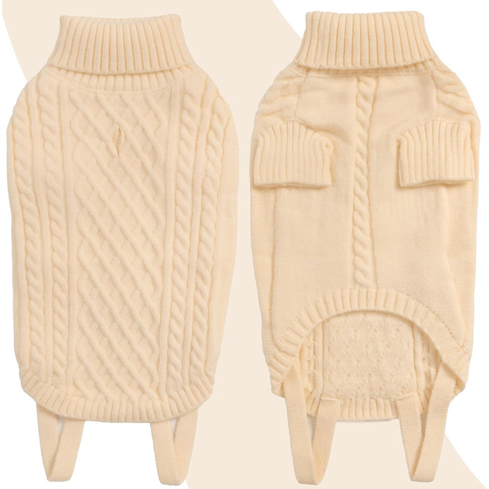 Теплий святковий пуловер для собак - пуловер з вирізом для повідка, для чихуахуа, рейнхаунд та котів (S/M), бежевий