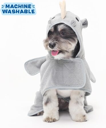Рушник для собак BarkBox – халат для купання, швидко сохне, колір 'Носоріг', розмір S