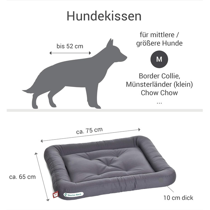 Ортопедичне ліжко для собак Doctor Bark, 75x65 см, сірий колір, миється при 95°C, гігієнічне, міцне та зручне