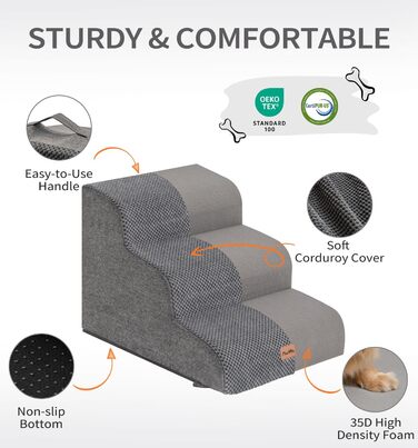 Сходинка для собак Made4Pets: 3-ступенева переносна драбинка для маленьких собак та котів, зручна для ліжка, дивану, крісла, з антиковзким покриттям