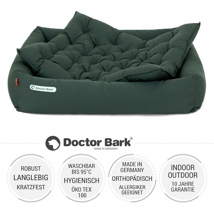 Ортопедичне ліжко для собак Doctor Bark - велике (XL, 100x90 см, зелене) з м'якою підстилкою, миється до 95°C, гігієнічне