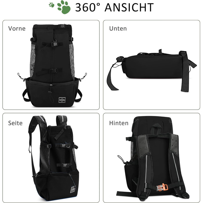 Рюкзак для собак ASOPETS, сумка-переноска, регульований, для середніх собак, для прогулянок, походів, кемпінгу, альпінізму, подорожей (вугільний чорний, M)