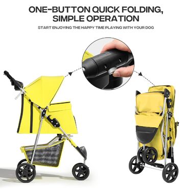 Дитяча коляска для котів та собак, 3 колеса, жовта. Коляска для тварин середнього розміру та цуценят, 13,6 кг, з кошиком для зберігання та тримачем для напоїв